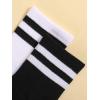 imageOYOANGLE Womens 2 Pairs Striped Trim Casual Crew Socks Simple Mid Calf SocksBlack and White