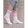 imageOYOANGLE Womens 2 Pairs Striped Trim Casual Crew Socks Simple Mid Calf SocksLight Pinkmulti