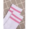 imageOYOANGLE Womens 2 Pairs Striped Trim Casual Crew Socks Simple Mid Calf SocksLight Pinkmulti