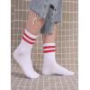 imageOYOANGLE Womens 2 Pairs Striped Trim Casual Crew Socks Simple Mid Calf SocksStripedbluered