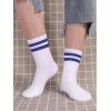 imageOYOANGLE Womens 2 Pairs Striped Trim Casual Crew Socks Simple Mid Calf SocksStripedbluered