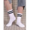 imageOYOANGLE Womens 2 Pairs Striped Trim Casual Crew Socks Simple Mid Calf SocksWhite