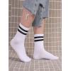 imageOYOANGLE Womens 2 Pairs Striped Trim Casual Crew Socks Simple Mid Calf SocksWhite