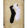 imageOYOANGLE Womens 2 Pairs Striped Trim Casual Crew Socks Simple Mid Calf SocksWhite Black