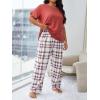 imageOYOANGLE Womens 2 Piece Graphic Print Short Sleeve Pajama Set Shirt and Pants Pj Set SleepwearRed White