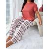 imageOYOANGLE Womens 2 Piece Graphic Print Short Sleeve Pajama Set Shirt and Pants Pj Set SleepwearRed White