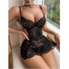 imageOYOANGLE Womens 2 Piece Lingerie Set Lace Sheer Cut Out Backless Chemise Babydoll and Thong SetsBlack
