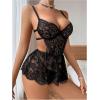 imageOYOANGLE Womens 2 Piece Lingerie Set Lace Sheer Cut Out Backless Chemise Babydoll and Thong SetsBlack