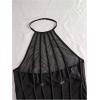 imageOYOANGLE Womens 3 Piece Mesh Sheer Backless Halter Lingerie Bodysuit with Stockings SetBlack