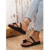 imageOYOANGLE Womens 3D Floral Toe Ring Flat Sandals Open Toe Strappy Slip on Slide SandalsBlack