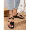 imageOYOANGLE Womens 3D Floral Toe Ring Flat Sandals Open Toe Strappy Slip on Slide SandalsBlack