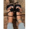 imageOYOANGLE Womens 3D Floral Toe Ring Flat Sandals Open Toe Strappy Slip on Slide SandalsBlack