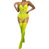 imageOYOANGLE Womens 4 Piece Lingerie Sets Floral Lace Bow Teddy Bodysuit with StockingsLime Green