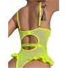 imageOYOANGLE Womens 4 Piece Lingerie Sets Floral Lace Bow Teddy Bodysuit with StockingsLime Green