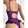 imageOYOANGLE Womens 4 Piece Lingerie Sets Floral Lace Bow Teddy Bodysuit with StockingsPurple