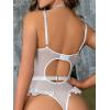 imageOYOANGLE Womens 4 Piece Lingerie Sets Floral Lace Bow Teddy Bodysuit with StockingsWhite
