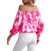 imageOYOANGLE Womens Boho Floral Print Off Shoulder 34 Sleeve Shirred Blouses Casual Top ShirtsPink White