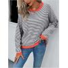 imageOYOANGLE Womens Color Block Striped Long Sleeve Pullover Sweater Drop Shoulder Knitted TopsGrey and White