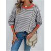 imageOYOANGLE Womens Color Block Striped Long Sleeve Pullover Sweater Drop Shoulder Knitted TopsGrey and White