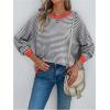 imageOYOANGLE Womens Color Block Striped Long Sleeve Pullover Sweater Drop Shoulder Knitted TopsGrey and White