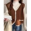 imageOYOANGLE Womens Color Block V Neck Button Front Sleeveless Cardigan Sweaters Trendy Sweater VestBrown