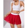 imageOYOANGLE Womens Color Block Workout Skirts Elastic Waist Tulle Pleated Skorts Athletic Tennis SkirtRed