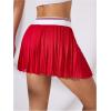 imageOYOANGLE Womens Color Block Workout Skirts Elastic Waist Tulle Pleated Skorts Athletic Tennis SkirtRed