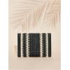 imageOYOANGLE Womens Color Block Woven Clutch Bag Straw Fringe Flap Small Striped Boho Purse HandbagsBlack