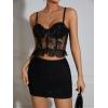 imageOYOANGLE Womens Contrast Mesh Floral Print Sleeveless Spaghetti Straps Camis Ruffle Trim Corset Bustier TopBlack