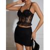 imageOYOANGLE Womens Contrast Mesh Floral Print Sleeveless Spaghetti Straps Camis Ruffle Trim Corset Bustier TopBlack