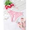 imageOYOANGLE Womens Crotchless Panties Bow Floral Lace Sheer Frilly Underwear Cut Out Low Rise BriefsPink