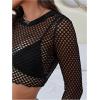 imageOYOANGLE Womens Fishnet Crop Top Long Sleeve See Through Mesh Tshirt Party Rave OutfitsBlack