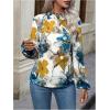 imageOYOANGLE Womens Floral Print Long Sleeve Mock Neck Blouse Work Casual Pleated Shirt TopsWhite