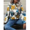 imageOYOANGLE Womens Floral Print Long Sleeve Mock Neck Blouse Work Casual Pleated Shirt TopsWhite