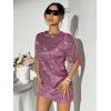 imageOYOANGLE Womens Glitter Sparkly Party Blouse Y2K Oversized Top Long Tee TShirt Short Sleeve Loose Casual Tunic TopPink