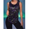 imageOYOANGLE Womens Graphic Print Mesh Sheer Tank Tops Sleeveless Yoga Athletic Running ShirtsBlack