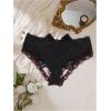 imageOYOANGLE Womens Lace Crotchless Panties Cut Out Bow Briefs Lace Trim Mid Rise UnderwearBlack