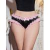 imageOYOANGLE Womens Lace Cut Out Panties Color Block Frill Trim Briefs Crotchless UnderwearBlack