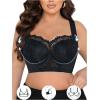 imageOYOANGLE Womens Lace Underwire Bra Comfortable Wide Strap Full Coverage Push Up BrasBlack
