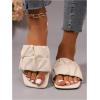 imageOYOANGLE Womens Leather Ruched Single Band Sandals Square Toe Slip On Flat SandalsBeige