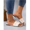 imageOYOANGLE Womens Leather Ruched Single Band Sandals Square Toe Slip On Flat SandalsBeige