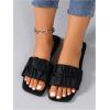 imageOYOANGLE Womens Leather Ruched Single Band Sandals Square Toe Slip On Flat SandalsBlack