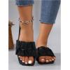 imageOYOANGLE Womens Leather Ruched Single Band Sandals Square Toe Slip On Flat SandalsBlack