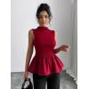 imageOYOANGLE Womens Mock Neck Babydoll Tank Top Sleeveless Rib Knit Ruffle Peplum TopsBurgundy