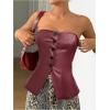 imageOYOANGLE Womens PU Leather Button Front Strapless Top Sleeveless Slit Hem Fitted BandeauBurgundy