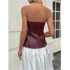 imageOYOANGLE Womens PU Leather Button Front Strapless Top Sleeveless Slit Hem Fitted BandeauBurgundy