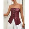imageOYOANGLE Womens PU Leather Button Front Strapless Top Sleeveless Slit Hem Fitted BandeauBurgundy