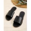 imageOYOANGLE Womens PU Leather Open Toe Flat Sandals Single Band Summer Casual Slip on SlidesBlack