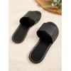 imageOYOANGLE Womens PU Leather Open Toe Flat Sandals Single Band Summer Casual Slip on SlidesBlack