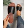 imageOYOANGLE Womens PU Leather Open Toe Flat Sandals Single Band Summer Casual Slip on SlidesBlack and Brown